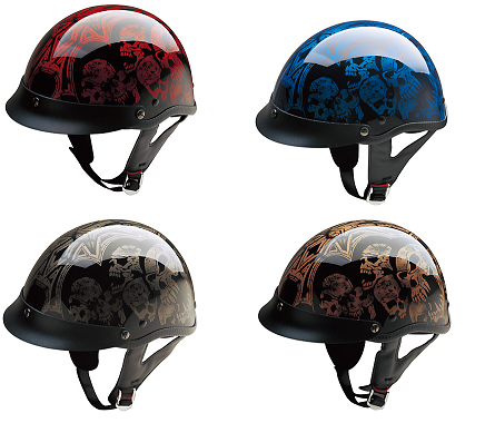 Half Helmet - Gloss - Screaming Skulls - Multiple Colors