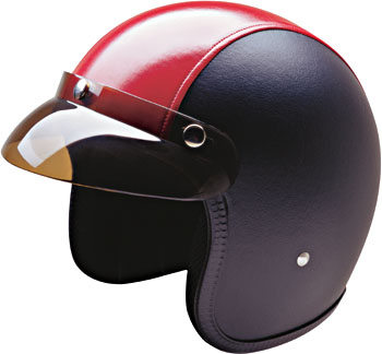Leather Black with Red Stripe - Open Face Helmet - Series 10 - Click Image to Close