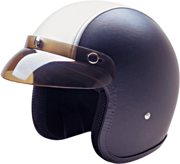 Leather Black with Silver Stripe - Open Face Helmet - Series 10 - Click Image to Close