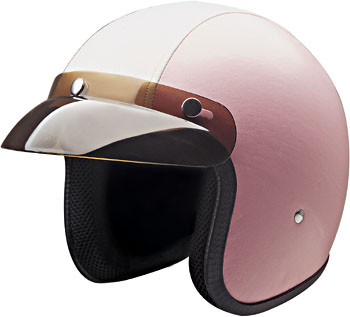 Leather Pink with White Stripe - Open Face Helmet - Series 10 - Click Image to Close
