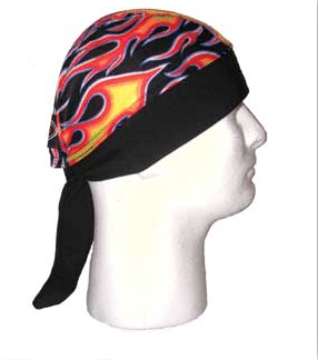Stretch Bandana - Black w/ Red and Yellow Flames