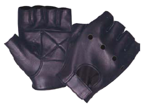 Black Leather Fingerless Gloves - Gel Palm - Knuckles Exposed