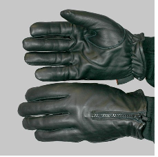 Black Leather Full Finger Gloves - Fleece Lining - Zipper