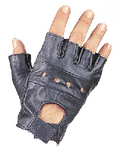 Black Leather Fingerless Gloves - Plain Palm - Kunckles Exposed