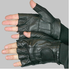 Black Leather Fingerless Gloves - Gel Palm - Closed Top