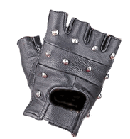 Black Leather Fingerless Gloves - Plain Palm - Studded Top