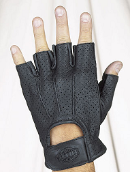 Black Leather Fingerless Gloves - Plain Palm - Vented Top - Click Image to Close