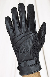Black Leather Full Finger Gloves - Gel Palm - Padded Knuckles - Click Image to Close