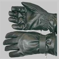 Black Leather Full Finger Gloves - Light Lining - Velcro