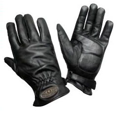 Black Leather Full Finger Gloves - Gel Palm - Velcro
