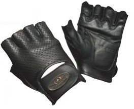Black Leather Fingerless Gloves - Gel Palm - Vented Top