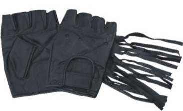 Black Leather Fingerless Gloves - Plain Palm - Fringe Side