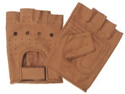 Brown Leather Fingerless Gloves - Gel Palm - Knuckles Exposed
