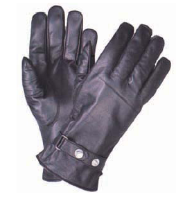 Black Leather Full Finger Gloves - Light Lining - Snap Button
