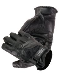 Black Leather Three-Quarter Gloves - Gel Palm - Padded Knuckles - Click Image to Close