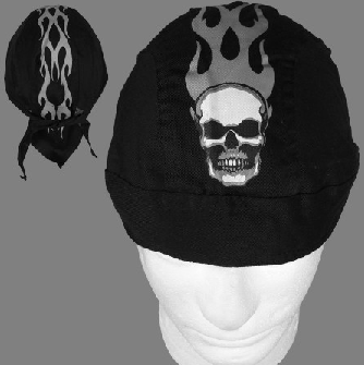Standard Headwrap - Silver Skull and Flames w/ Sweat Band