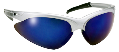 Open Frame Rake Safety Glasses - Aluminum Frame / Blue Lens