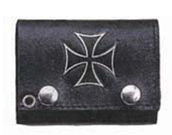 Embossed Iron Cross Tri-Fold Wallet w/ Chain