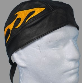 Leather Headwrap - Black - Yellow Flames