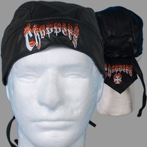Leather Headwrap - Black - Hot Choppers Embroidered