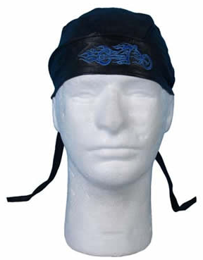 Leather Headwrap - Black - Blue Fire Bike - Click Image to Close