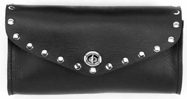 Black - Leather - Windshield Bag - Studded - Turn Knob Close