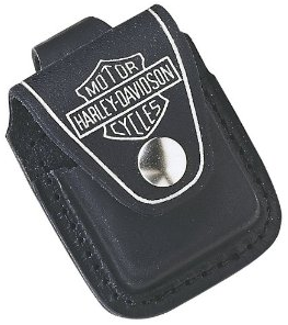 Black - Leather - Hard Lighter Case w/ Embossed Harley Davidson - Click Image to Close